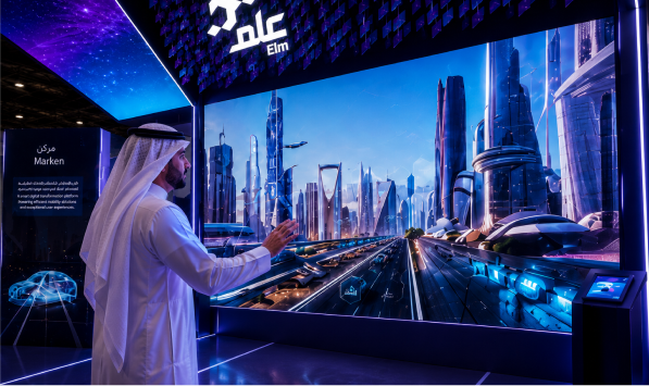 A main screen of immersive, large-scale motion graphics